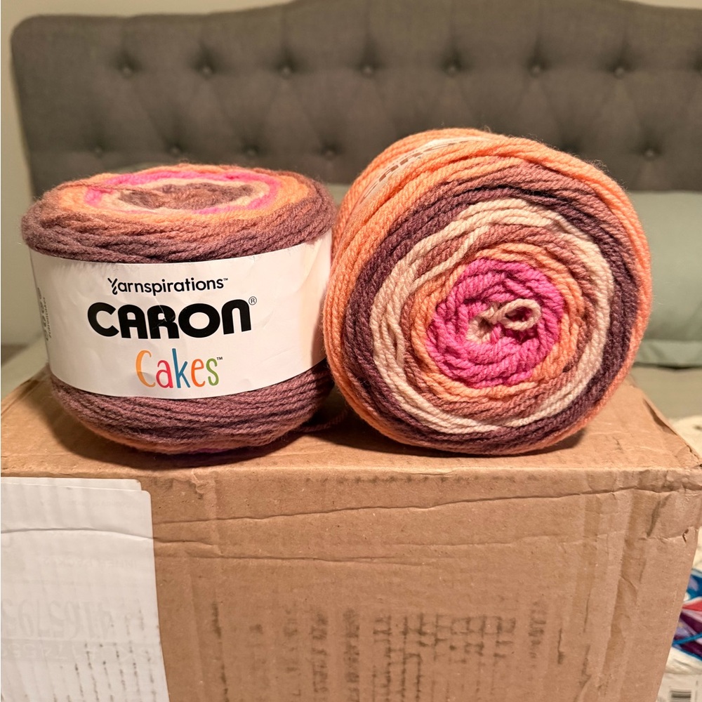Caron Cakes Multicolor Soft Acrylic Yarn - Pink, Orange, Brown Blend
